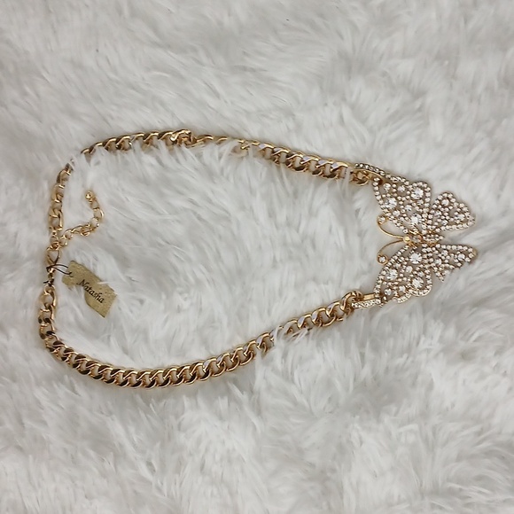 *NWT* Natasha Goldtone Bridal Whimsical Rhinestone Butterfly Statement Necklace - Picture 6 of 16